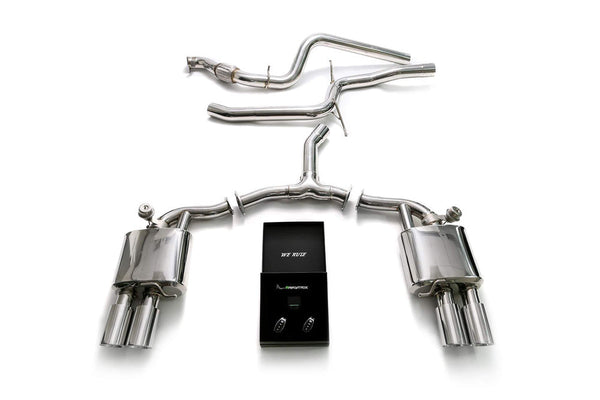 ARMYTRIX Stainless Steel Valvetronic Catback Exhaust System Quad Chrome Silver Tips Audi A4 Quattro 2.0 TFSI 4WD 16-20