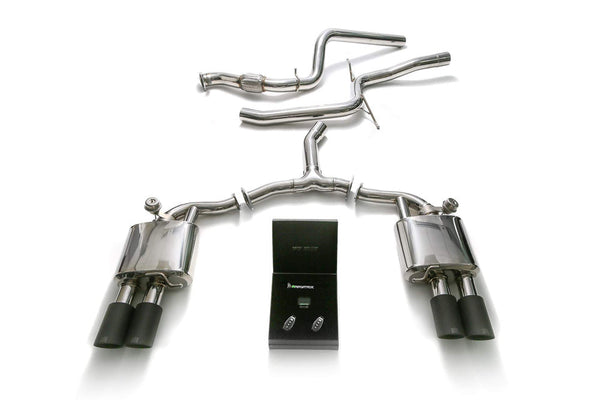 ARMYTRIX Stainless Steel Valvetronic Catback Exhaust System Quad Matte Black Tips Audi A4 Quattro 2.0 TFSI 4WD 16-20