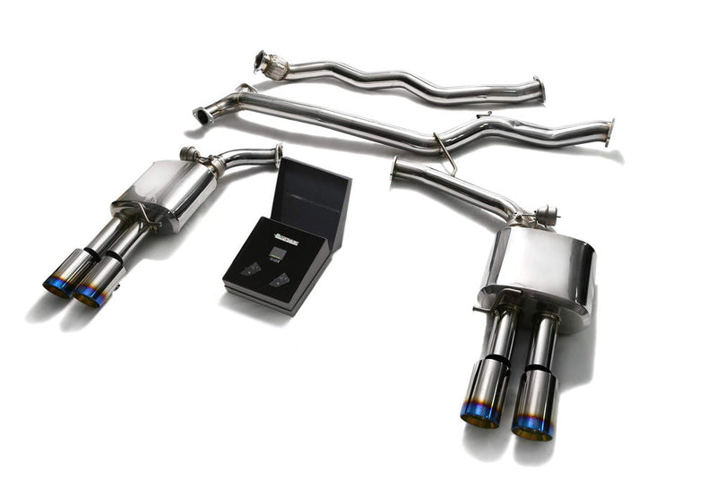 ARMYTRIX Stainless Steel Valvetronic Catback Exhaust System Quad Blue Coated Tips Audi A4 | A5 B8 08-20