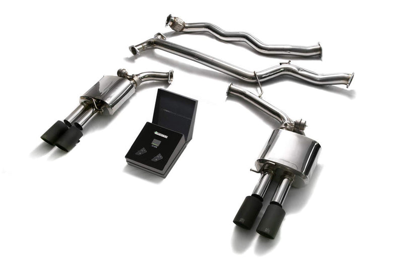 ARMYTRIX Stainless Steel Valvetronic Catback Exhaust System Quad Matte Black Tips Audi A4 | A5 B8 08-20