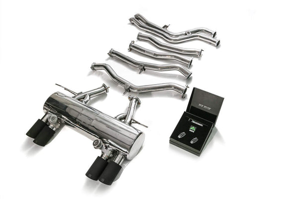 ARMYTRIX Stainless Steel Valvetronic Catback Exhaust System Quad Matte Black Tips BMW M3 | M4 F8x 15-20