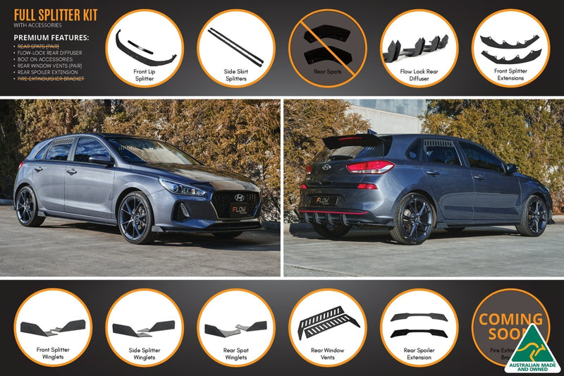 Hyundai i30 Hatch PD1, PD2 2018-2020 Full Lip Splitter Set w/ Flow-Lock Rear Diffuser