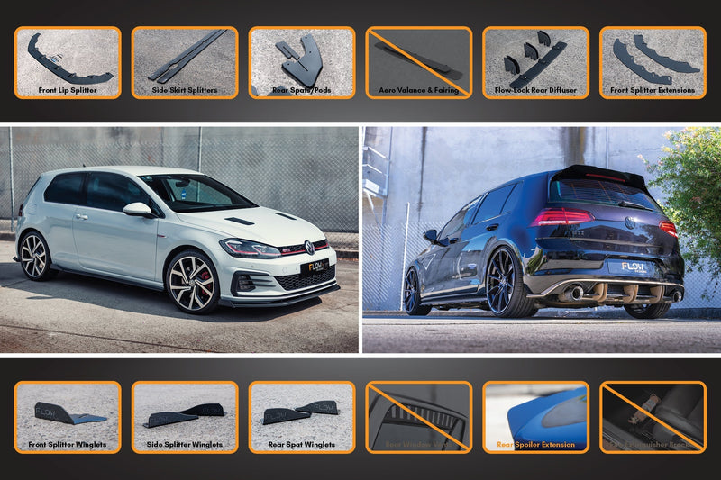 Volkswagen Golf MK7.5 GTI Full Lip Splitter Set with Flow-Lock Rear Diffuser