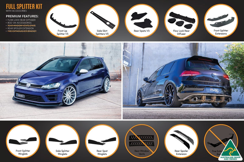 Volkswagen Golf MK7 R Full Lip Splitter Set with Flow-Lock Rear Diffuser