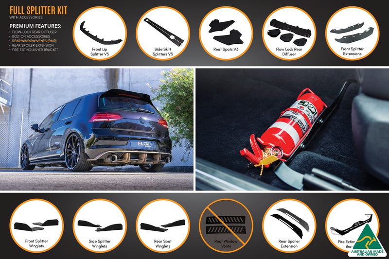 Volkswagen Golf MK7 R Full Lip Splitter Set with Flow-Lock Rear Diffuser