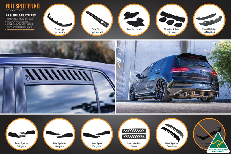 Volkswagen Golf MK7 R Full Lip Splitter Set with Flow-Lock Rear Diffuser