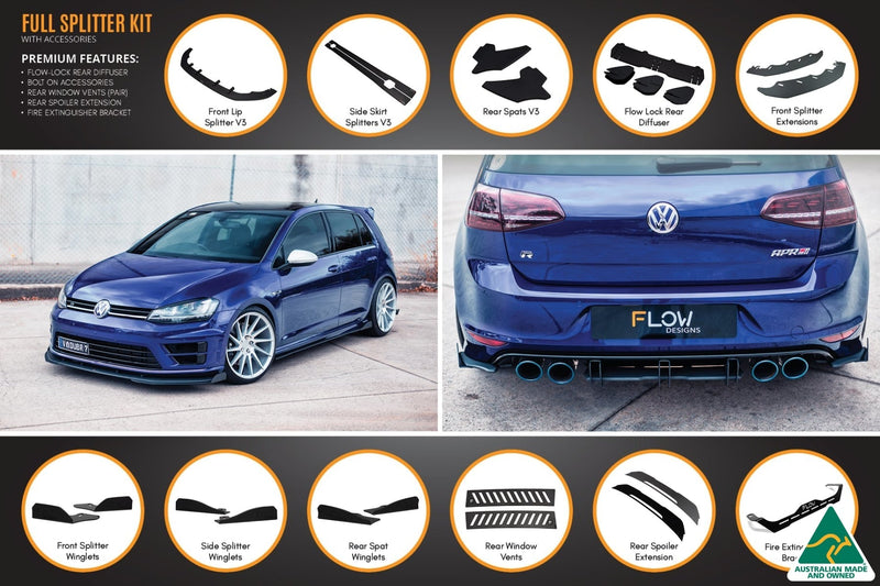 Volkswagen Golf MK7 R Full Lip Splitter Set with Flow-Lock Rear Diffuser