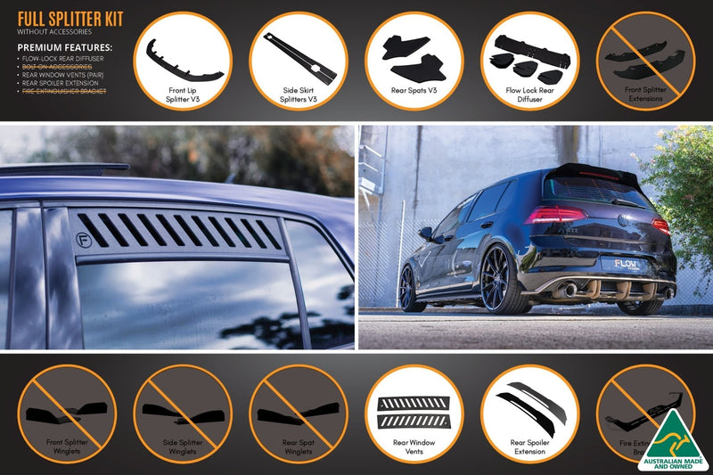 Volkswagen Golf MK7 R Full Lip Splitter Set with Flow-Lock Rear Diffuser