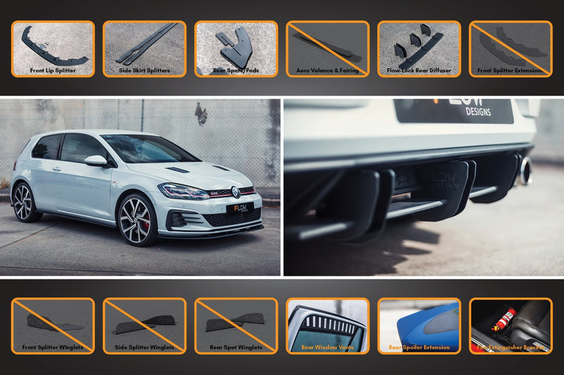 Volkswagen Golf MK7.5 GTI Full Lip Splitter Set with Flow-Lock Rear Diffuser