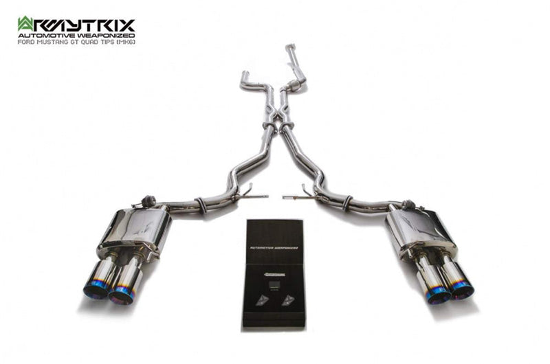 ARMYTRIX Stainless Steel Valvetronic Catback Exhaust System Quad Blue Coated Tips Ford Mustang GT Coyote 5.0L V8 18-20