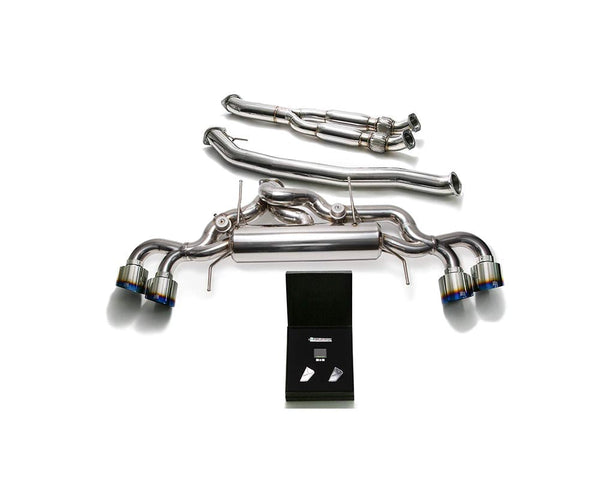 ARMYTRIX Stainless Steel Valvetronic Catback Exhaust 102mm System Quad Titanium Blue Tips Nissan GT-R R35 09-20