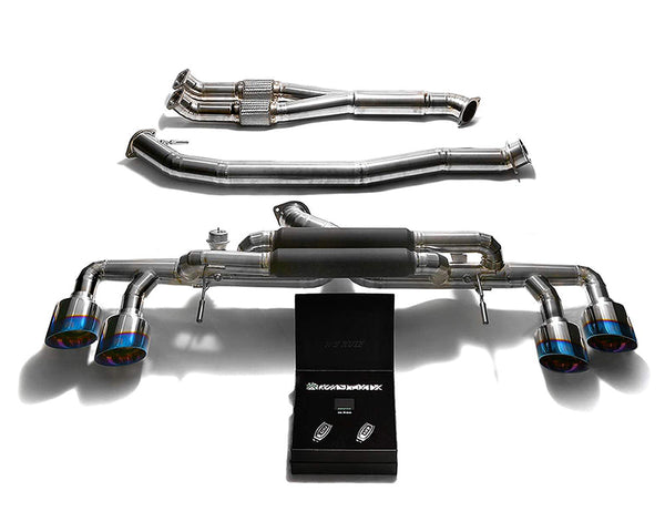 ARMYTRIX Titanium Valvetronic Catback Exhaust 90mm System w/Race Y-Pipe | Quad Titanium Blue Tips Nissan GT-R R35 09-20