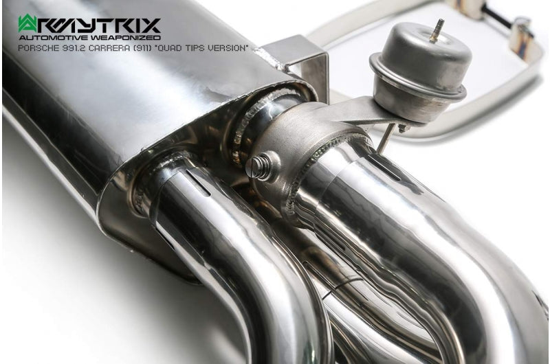 ARMYTRIX Stainless Steel Sport Race Valvetronic Exhaust System Quad Chrome Silver Tips Porsche 991.2 Carrera 17-19