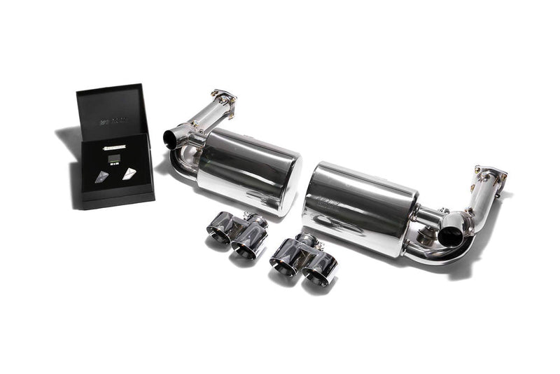 ARMYTRIX Stainless Steel Valvetronic Exhaust System Quad Chrome Silver Tips Porsche 997 Turbo 07-09