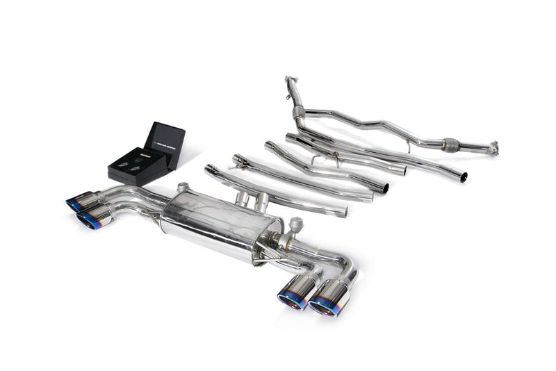 ARMYTRIX Stainless Steel Valvetronic Catback Exhaust System Quad Blue Coated Tips Porsche Cayenne S 2.9L V6 TT 19-20