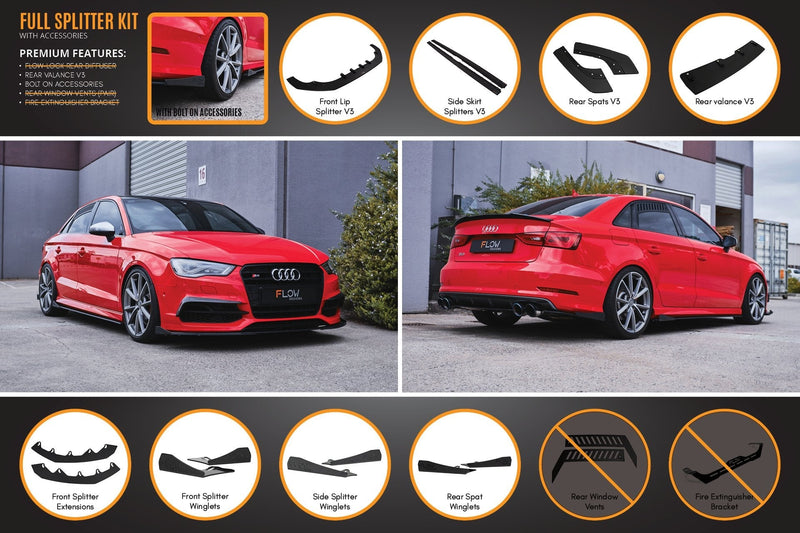 Audi S3 8V Sedan Pre-Facelift V3 Full Lip Splitter Set