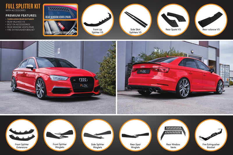 Audi S3 8V Sedan Pre-Facelift V3 Full Lip Splitter Set