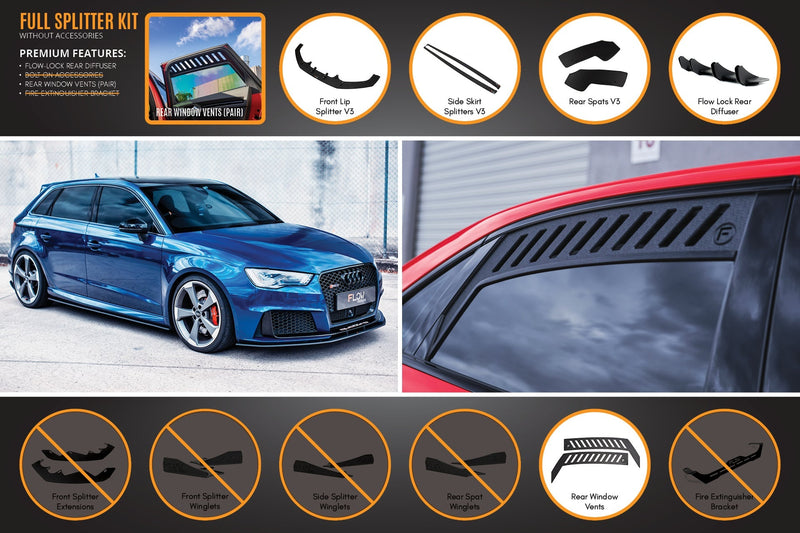 Audi RS3 8V Sportback (Pre-Facelift) Full Lip Splitter Set