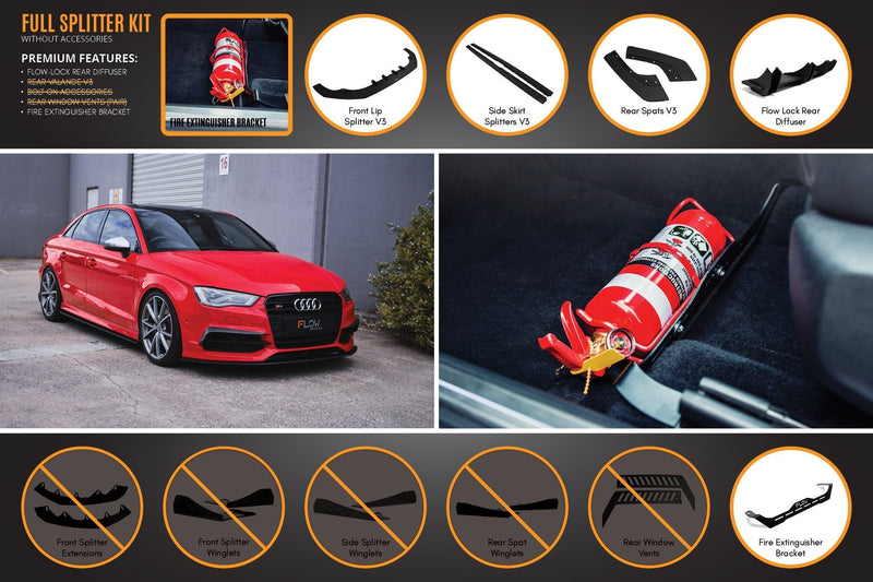 Audi S3 8V Sedan Pre-Facelift V3 Full Lip Splitter Set