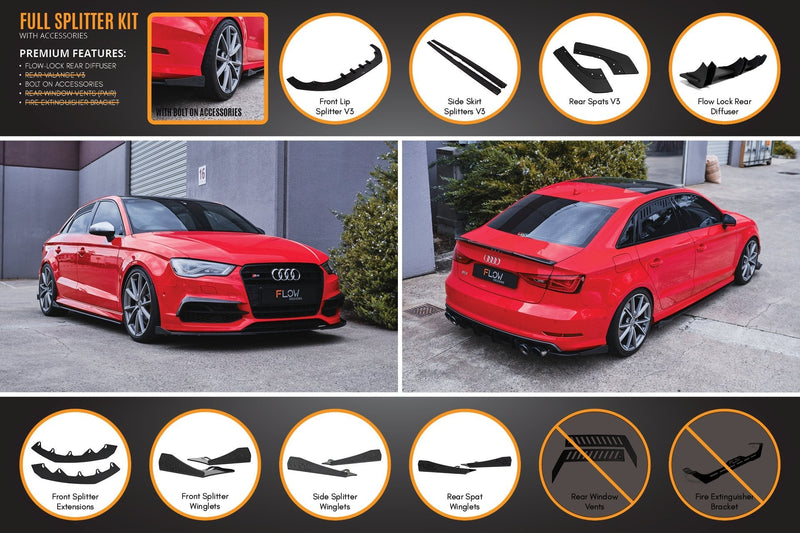 Audi S3 8V Sedan Pre-Facelift V3 Full Lip Splitter Set