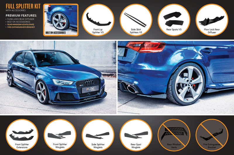 Audi RS3 8V Sportback (Pre-Facelift) Full Lip Splitter Set