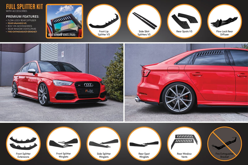 Audi S3 8V Sedan Pre-Facelift V3 Full Lip Splitter Set