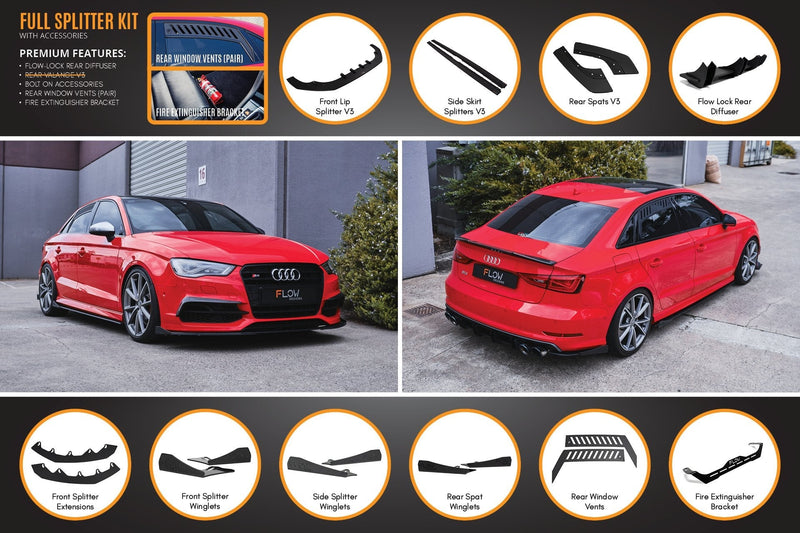 Audi S3 8V Sedan Pre-Facelift V3 Full Lip Splitter Set