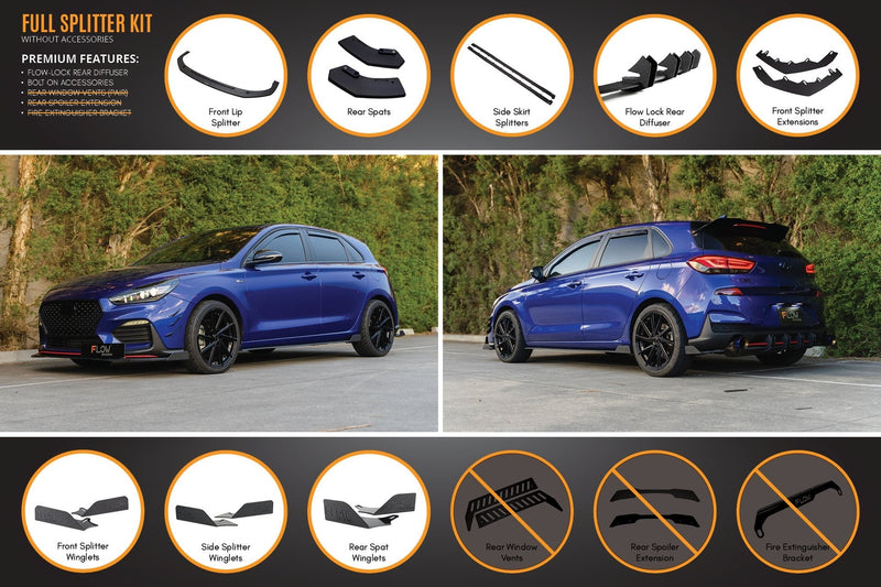 Hyundai i30 N Line Hatch PD (2018-Current) Full Splitter Lip Set