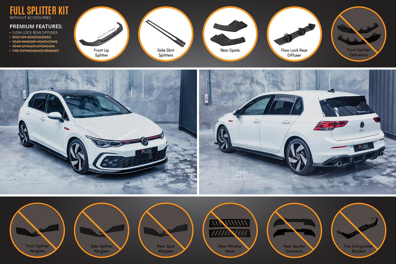 Volkswagen Golf MK8 GTI Full Lip Splitter Set - No Accessories