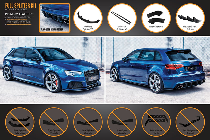 Audi RS3 8V Sportback (Pre-Facelift) Full Lip Splitter Set