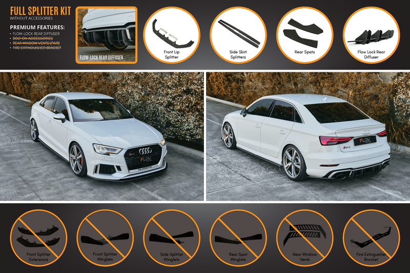 Audi RS3 8V Sedan Facelift Full Lip Splitter Set