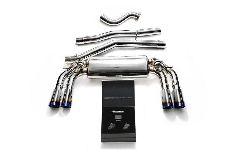 ARMYTRIX Stainless Steel Valvetronic Catback Exhaust System Quad Blue Coated Tips Volkswagen Golf R MK7 14-16