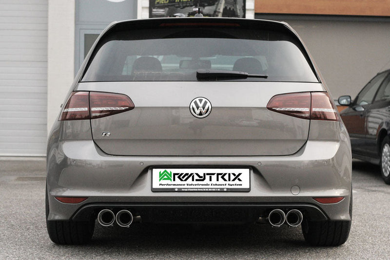 ARMYTRIX Stainless Steel Valvetronic Catback Exhaust System Quad Matte Black Tips Volkswagen Golf R MK7 14-16