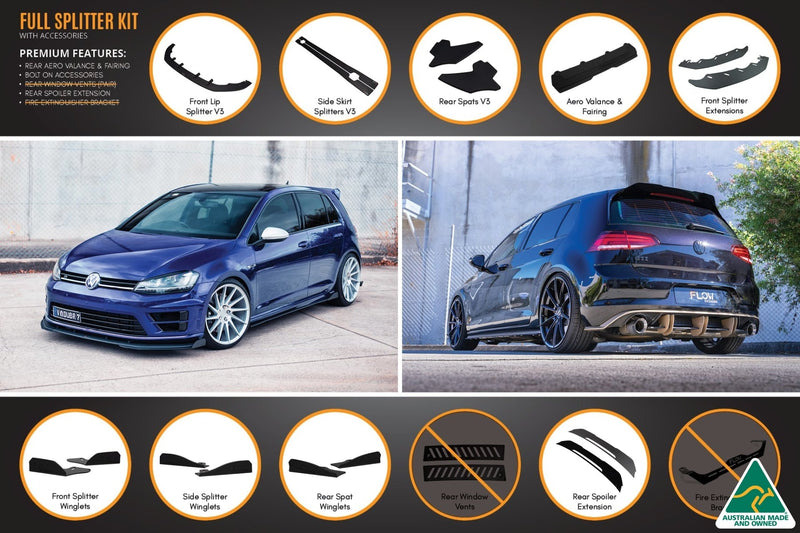 Volkswagen Golf MK7 R Full Lip Splitter Set with Rear Aero Valance & Fairing